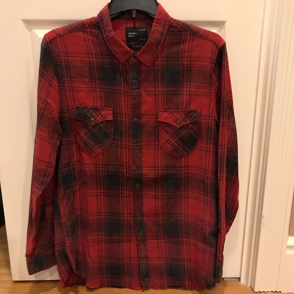 Zara distressed hem longline tartan button up